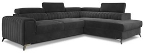Divano angolare grigio scuro allungabile/con contenitore (con penisola a destra/a L) e rivestimento in velluto Laurence – ELTAP