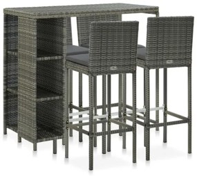 Set da Bar da Giardino 5 pz con Cuscini in Polyrattan Grigio