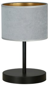 Lampada Da Tavolo 1 Luce Ganesha In Acciaio Nero E Paralume In Tessuto Grigio