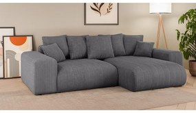 Divano angolare grigio allungabile/con contenitore (con composizione variabile) con rivestimento in velluto a coste Luma – Ropez