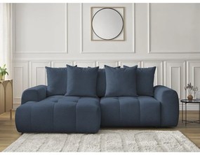 Divano angolare blu allungabile/con contenitore (con penisola a sinistra/con chaise lounge) con rivestimento in ciniglia Roxelane – Bobochic Paris