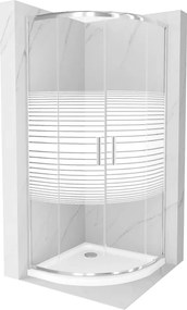 Mexen Rio cabina doccia semicircolare 80 x 80 cm, fasce bianche, cromo + piatto doccia Flat, bianco - 863-080-080-01-20-4110
