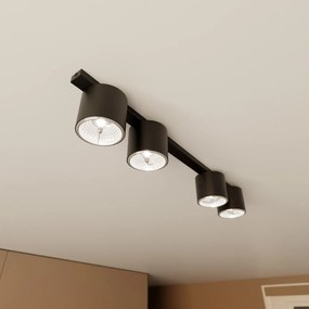 Plafoniera Moderna 4 Luci Faretti Ptah In Acciaio Nero