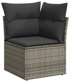 Set divani da giardino 11 pz con cuscini in polyrattan grigio