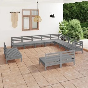 Set Divani da Giardino 12 pz in Legno Massello di Pino Grigio