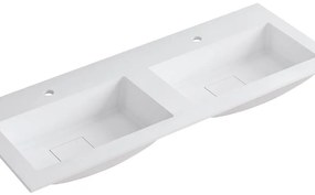 Lavabo a incasso rettangolare doppia vasca L 120.5 x H 15 x P 46 cm in resina bianco lucido