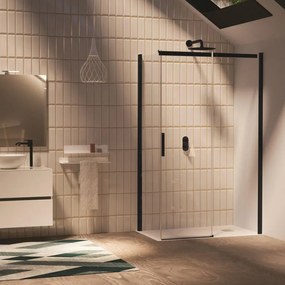 Porta doccia scorrevole, L 167-169 cm x H 195 cm x SP 6 mm, profilo nero