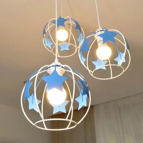 Lampadario a sospensione per bambini STARS 3xE27/15W/230V blu/bianco