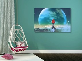 Quadro su tela – Uomo sulla cima della montagna