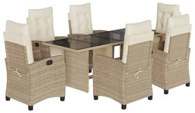 Set da pranzo da giardino 7 pz con cuscini beige in polyrattan