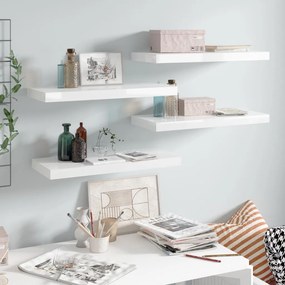 Scaffali A Parete 4 Pz Bianco Lucido 60x23,5x3,8 Cm İn Mdf /