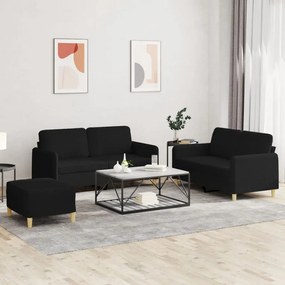 Set Di Divani 3 Pz Con Cuscini Nero İn Tessuto /