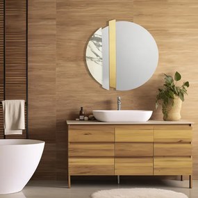 Specchio moderno 80 cm con decori foglia oro e effetto marmo bianco - KEVIN