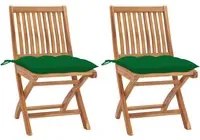 Sedie da Giardino 2 pz con Cuscini Verdi in Massello di Teak 3062453