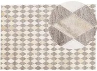 Tappeto tappetino Pelle di vacchetta jacquard marrone e beige Motivo geometrico a rombi Retro 160 x 230 cm