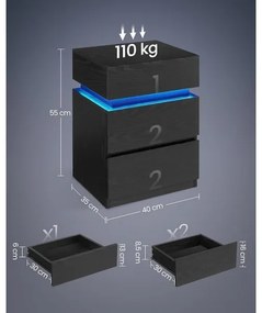 Comodino SMARTIE con illuminazione integrata, nero