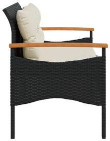 Panchina da giardino con cuscini 116x62,5x74 cm nera polyrattan