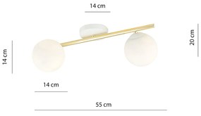 Plafoniera Contemporanea 2 Luci Eracle In Acciaio Oro E Sfere Vetro Bianco
