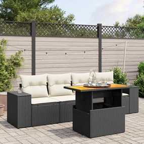 Set divani da giardino 5 pz con cuscini in polyrattan nero