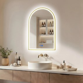 Specchio LED dalla forma irregolare con cornice in alluminio dorato