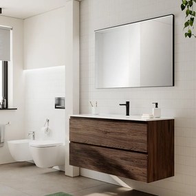 Mobile bagno con lavabo STEP L120 x H60 x P46 cm walnut in mdf cannettato 2 cassetti per vasca centrale