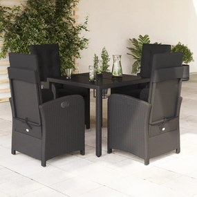 Set Da Pranzo Da Giardino 5 Pz Nero Con Cuscini İn Polyrattan /