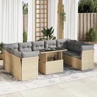 Set Divano da Giardino 10 pz con Cuscini Beige in Polyrattan 3326220