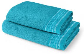 Coppia asciugamani spugna viso e ospite turchese