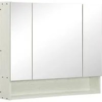 Armadietto a Specchio per Bagno con Ripiani Regolabili, 3 Porte e Credenze, 90x15x75cm