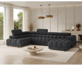 Divano angolare grigio scuro allungabile (con penisola a sinistra/a U) con rivestimento in bouclé Feraria – ELTAP