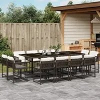 Set da Pranzo da Giardino 13pz con Cuscini Marrone Polyrattan 3211581