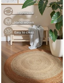 Tappeto rotondo avorio in iuta reversibile e tessuto a mano ø 240 cm Jutta Ivory – Hanse Home