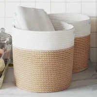 Cestini Portaoggetti 2pz Marrone e Bianco 28x28 cm in Cotonecod mxl 132625