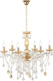 Lampadario a sospensione DAMASCO D75 cm con decorazioni in cristallo Ambra 6 Luci