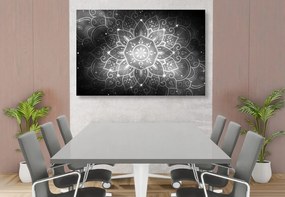 Stampa su tela – Mandala con sfondo galattico in bianco e nero