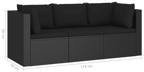 Set Divani da Giardino 4 pz con Cuscini in Polyrattan Nero