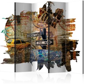 Paravento Collage di New York II (5 parti) - collage di segnaletica e auto