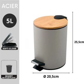 Cestino per la spazzatura grigio tortora in acciaio con pedale 5 l Adonis – Spirella