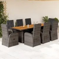 Set da Pranzo da Giardino 9 pz con Cuscini in Polyrattan Grigio 3277595