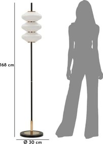 Lampada da terra bianca/nera con paralume in vetro (altezza totale 168 cm) Vintage – Mauro Ferretti