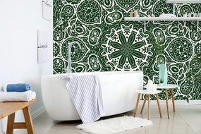 Carta da parati – Mandala bianca su sfondo verde