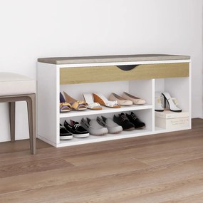 Panca Scarpe Cuscino Bianco Rovere Sonoma 104x30x49 Multistrato /