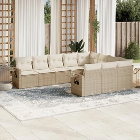 Set divano da giardino 10 pz con cuscini beige in polyrattan