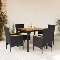 Set Pranzo da Giardino 5 pz con Cuscini Nero Polyrattan Acacia 3278628