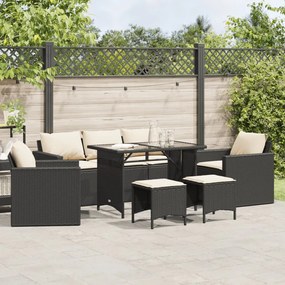 Set divano da giardino 6 pz con cuscini nero in polyrattan