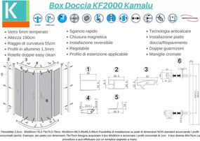 Box doccia semicircolare 90x90 vetro satinato anticalcare KF2000 - KAMALU