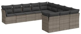 Set divani da giardino 11 pz con cuscini in polyrattan grigio