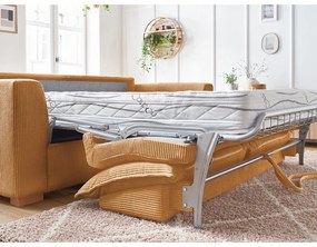 Divano color senape allungabile con rivestimento in velluto a coste 225 cm Augustin – Bobochic Paris