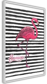 Poster Flamingo on Striped Background