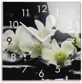 Orologio decorativo in vetro con orchidea bianca, 30 cm